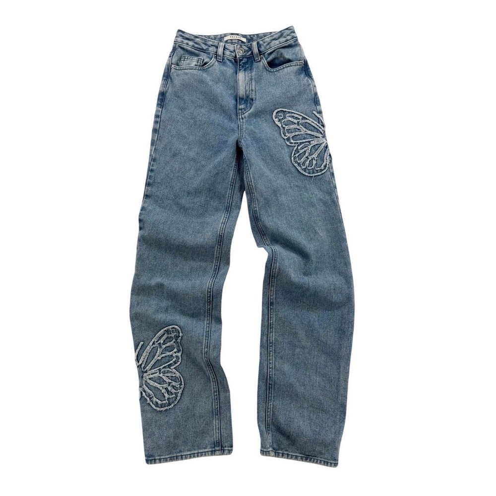 PacSun Butterfly Applique Jeans Women 24 Light Wash Excellent Straight Leg Y2K